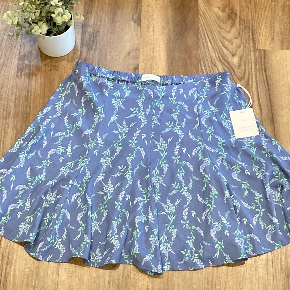 LC Lauren Conrad Blue Floral Skater Skirt